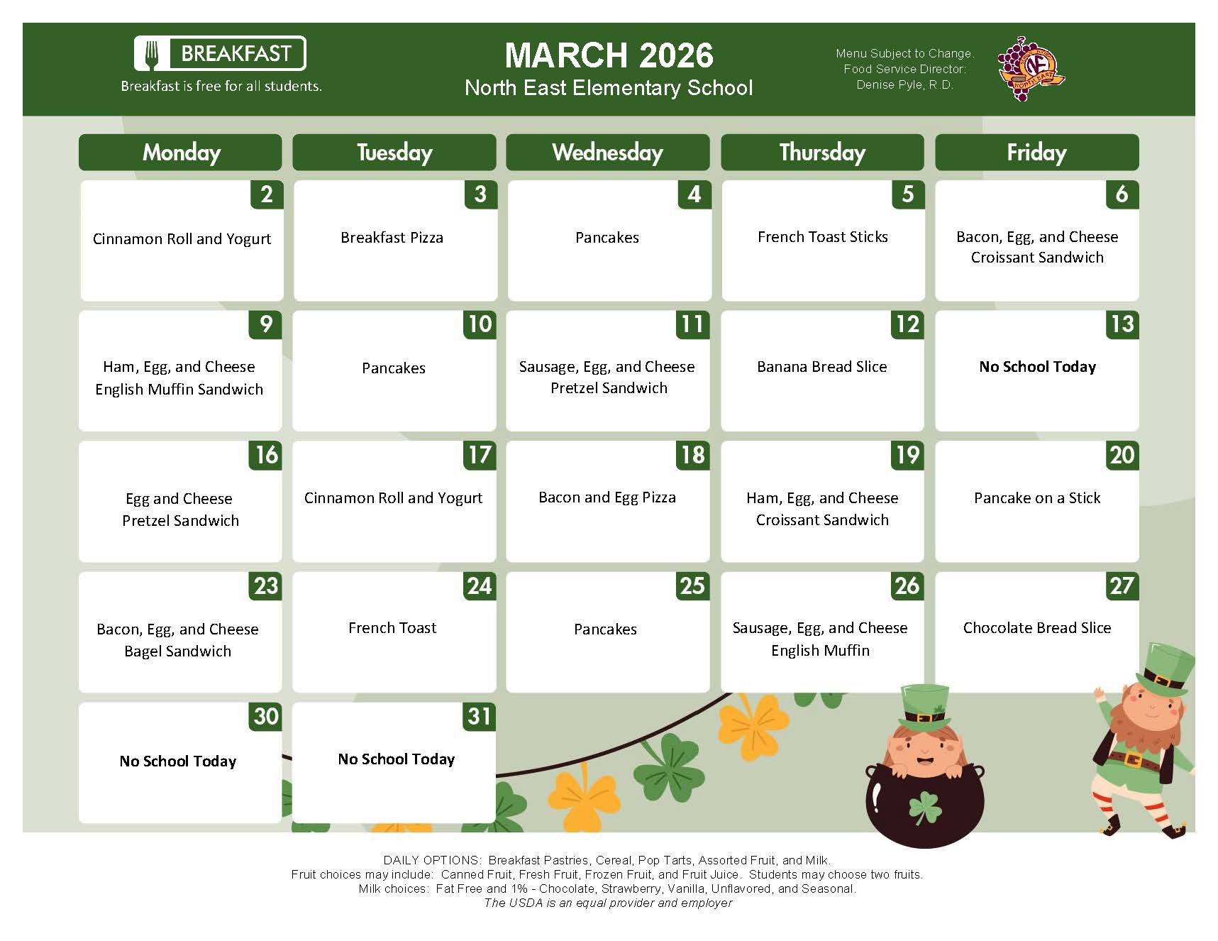 NEES March Breakfast Menu